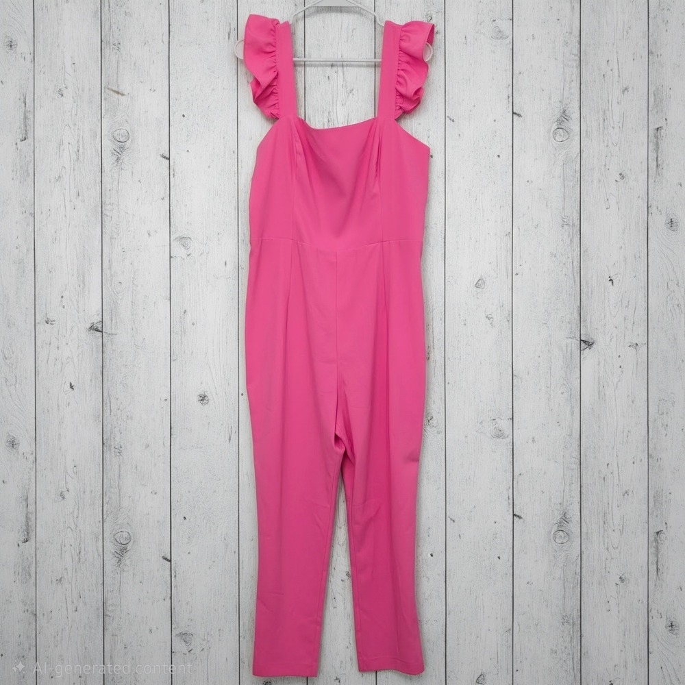 Lilly Pulitzer Eppley Jumpsuit Women 14 Pink Ruffle Smocked Back Prosecco Pin